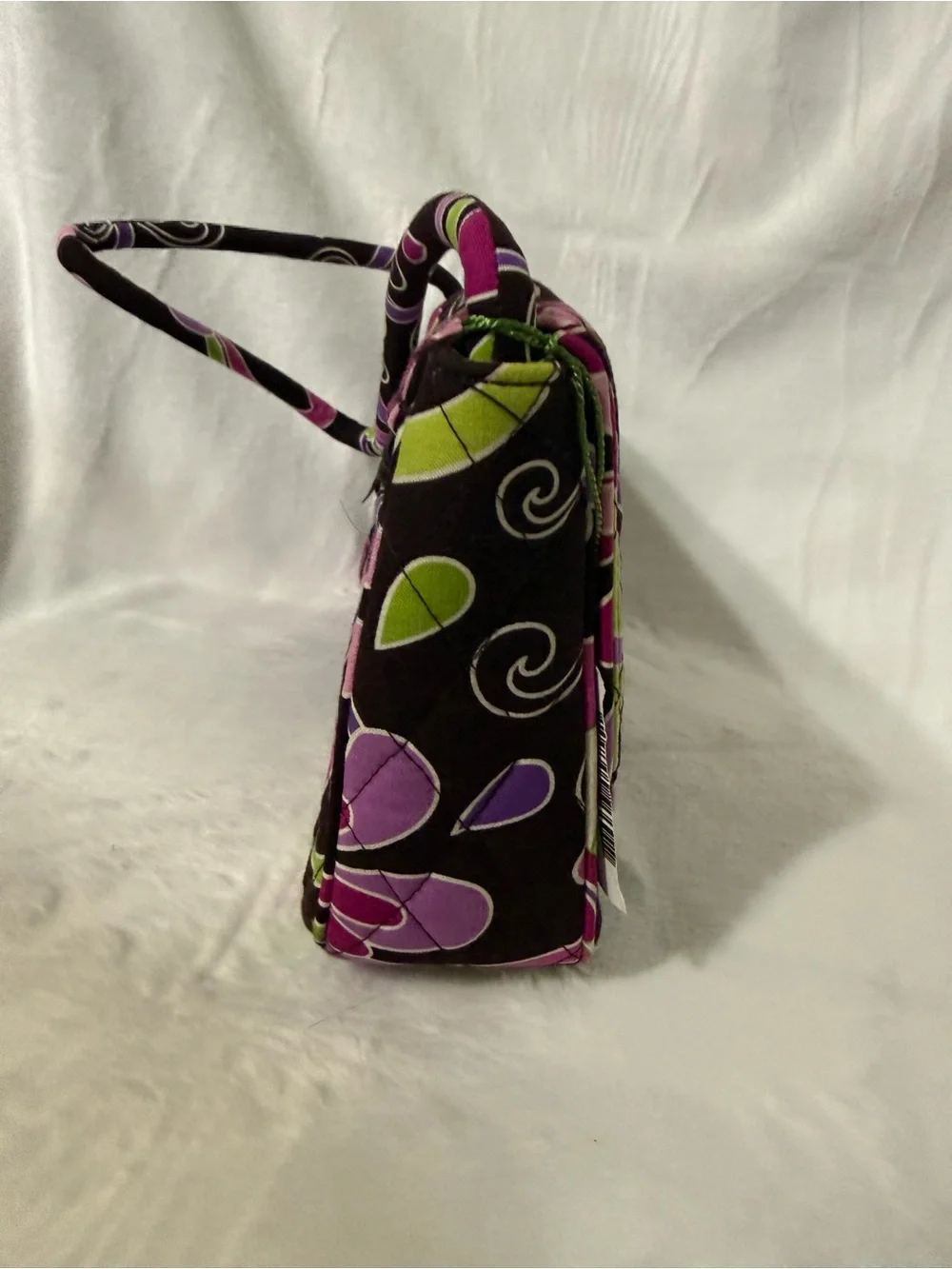 Vera Bradley Black Floral Quilted Wristlet with Pink and Green Accents